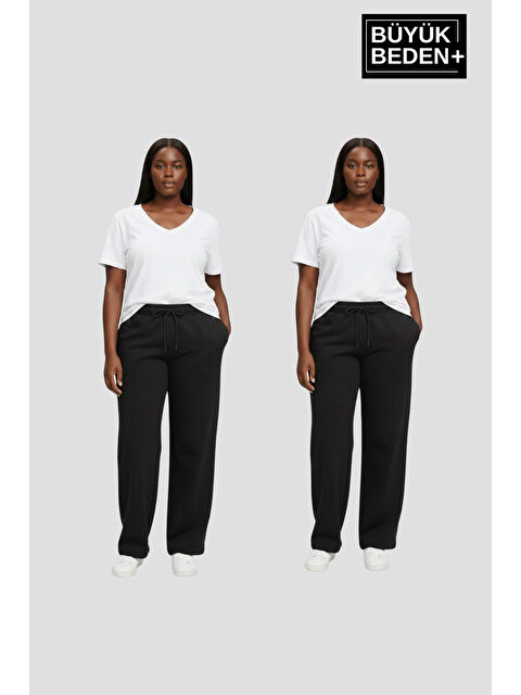 Süperlife Kadın Büyük Beden Paça Reçme İnce Eşofman Altı 2’li Set – Rahat Kalıp SPR26BEAK952+2 - S000487607-19351