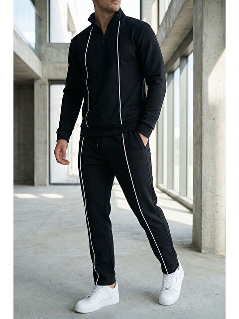 Mishar İtalia Erkek Yarım Fermuarlı Polo Yaka Şardonlu Sweat Bel Lastikli Pantolon İkili Takım - S000491482-19351