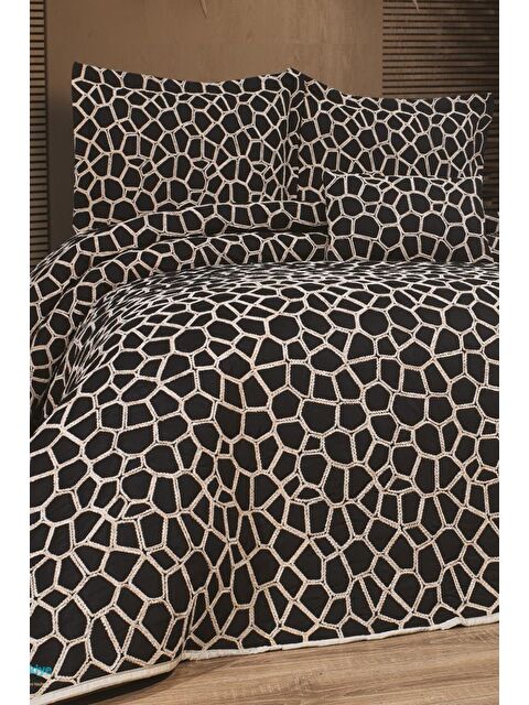 Çeyiz Diyarı Stone 4 Parça Yatak Örtüsü 240x260 Siyah Cappucino - S000496469-23173