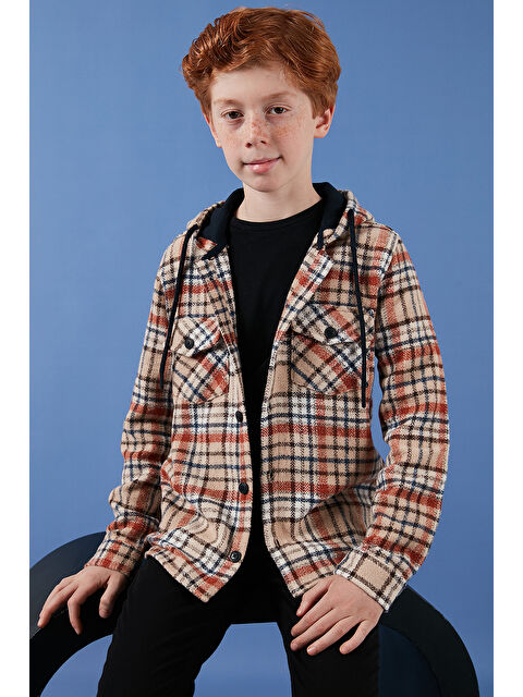 Lela Kapüşonlu Çift Cepli Ekoseli Kışlık Oduncu Erkek Çocuk Gömlek CF24W81778 - S000061009-37207
