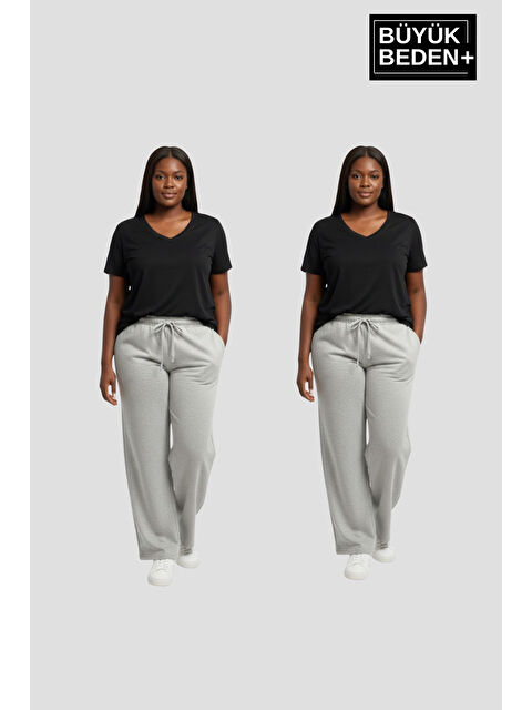 Süperlife Kadın Büyük Beden Paça Reçme İnce Eşofman Altı 2’li Set – Rahat Kalıp SPR26BEAK952+2 - S000487607-20600