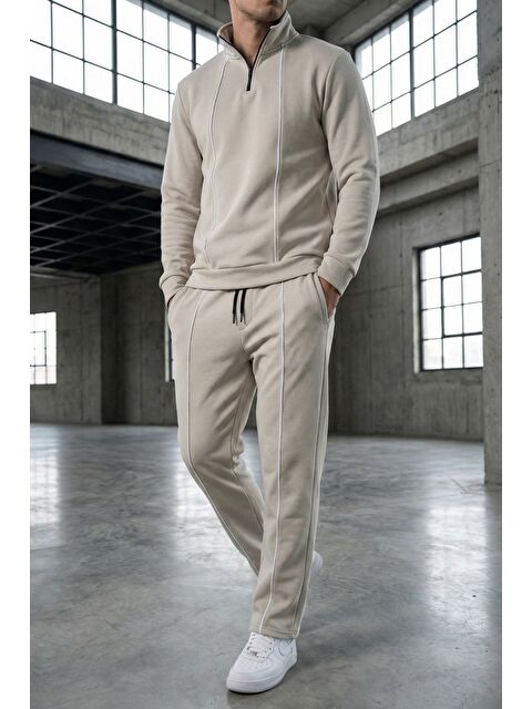 Mishar İtalia Erkek Yarım Fermuarlı Polo Yaka Şardonlu Sweat Bel Lastikli Pantolon İkili Takım - S000491482-25636