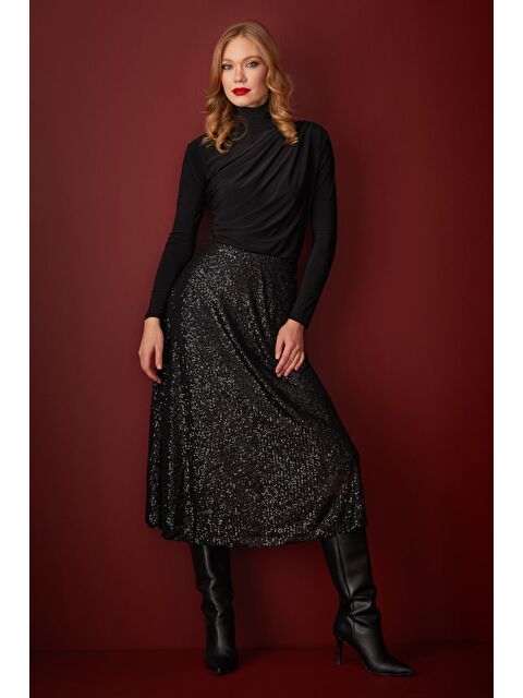 Fullamoda Beli Lastikli Pul Payet Kloş Etek - S000487608-19351