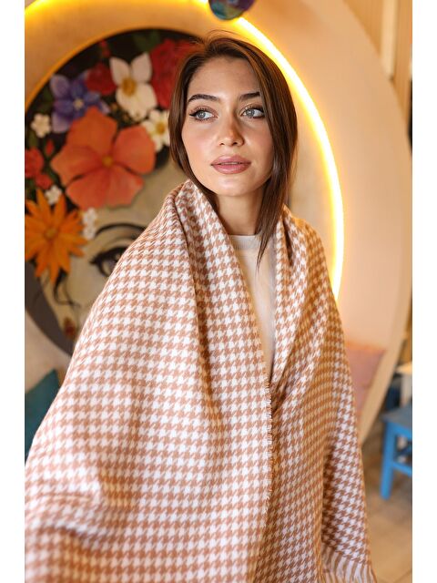 Remsa Mayo Kazayağı Desenli Atkı Omuz Şalı 70X180 cm 1220 Vizon - S000123330-26429