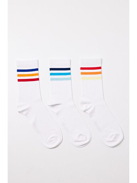 Katia And Bony Çocuk Renkli Şeritli 3'Lü Paket Soket Çorap Beyaz - S000375046-20063