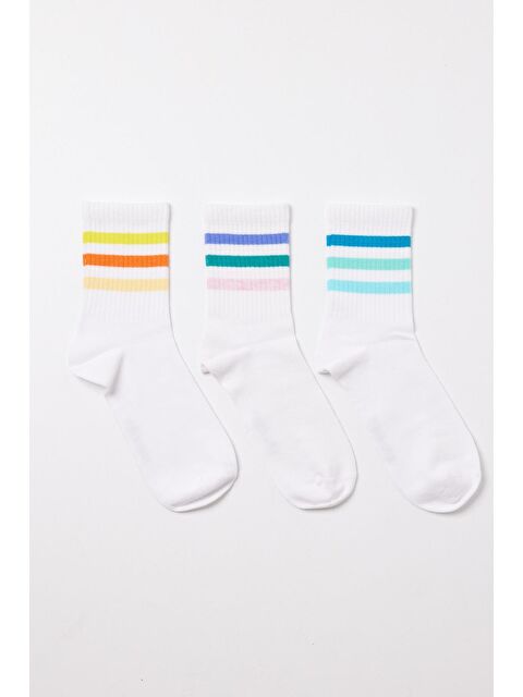 Katia And Bony Çocuk Renkli Şeritli 3'Lü Paket Soket Çorap Beyaz - S000375044-20063