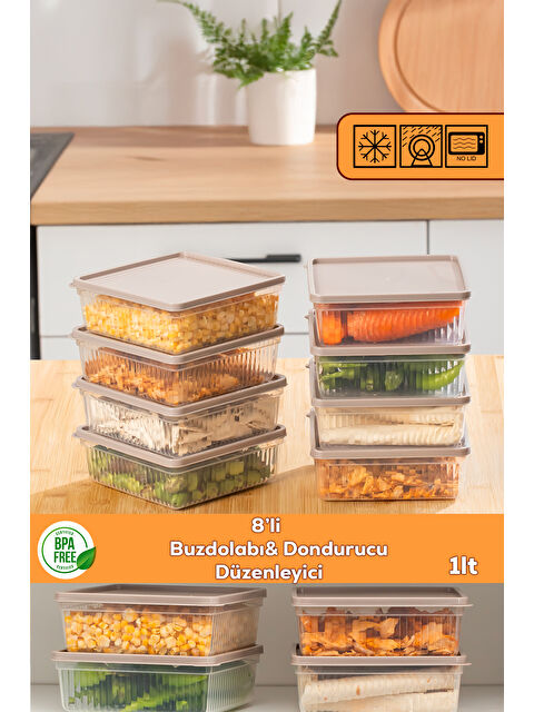 Porsima 5307 8li Buzdolabı Saklama Kabı Seti - BPA İçermez, Gıda Saklama Kabı, Kapicino, 1 Lt - S000479897-17365