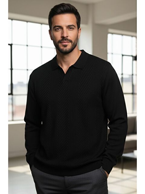 Mishar İtalia Erkek Polo Yaka Kendinden Desenli Triko Kazak - S000491486-19351