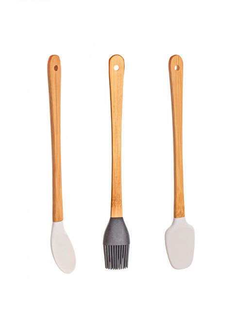 Porsima Mıen 3 Parça Mini Silikon Kaşık Spatula Fırça - Yanmaz Yapışmaz Hazırlık Seti 23 cm-Beyaz - S000294355-20063