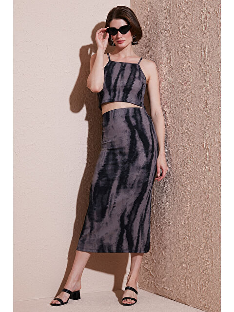 Lela Slim Fit İp Askılı Yırtmaçlı Midi Alt-Üst Takım 5869021 - S000346519-19351