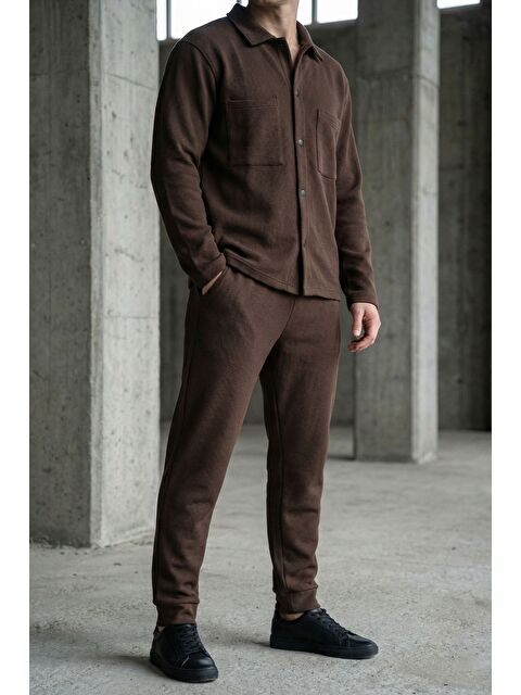 Mishar İtalia Erkek Kendinden Desenli Ön Çıtçıtlı Gömlek Bel Lastikli Pantolon İkili Takım - S000491488-19413