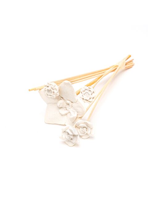 Missi Beyaz Karışık Çiçek Taşlı 10'lu Doğal Bambu Kamış Seti - S000241394-19965