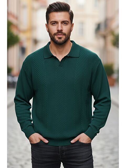 Mishar İtalia Erkek Polo Yaka Kendinden Desenli Triko Kazak - S000491486-18709