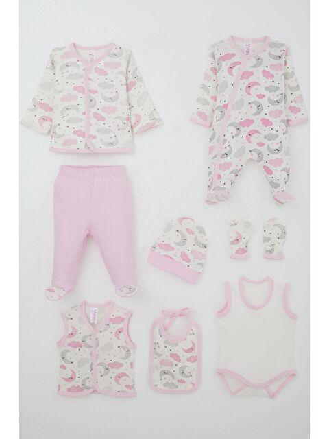 Breeze Kız Bebek Hastane Çıkışı 8 Li Gökyüzü Temalı Uykucu Ay Desenli Ekru (0-3 Ay) - S000507264-19965