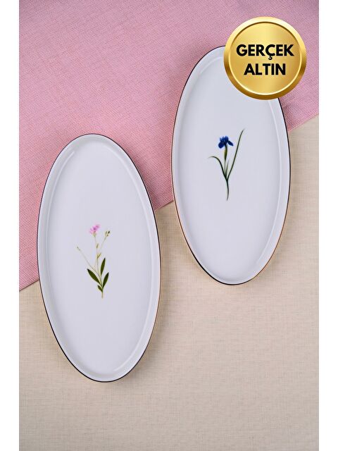 TABAK EVİ Porselen Natura Karma Altın Yaldızlı Dik Yanaklı Kayık 26x13x2cm 2 Parça - S000494864-23173