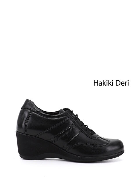 GÖNDERİ(R) Kadın SİYAH Bağcıklı Dolgu Taban Hakiki Deri Ayakkabı - S000493524-19351