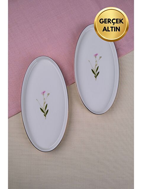 TABAK EVİ Porselen Natura Çuha Altın Yaldızlı Dik Yanaklı Kayık 26x13x2cm 2 li - S000494860-23173