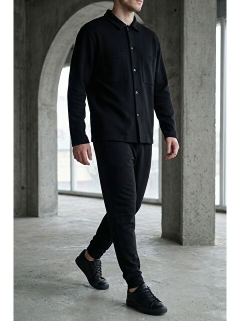 Mishar İtalia Erkek Kendinden Desenli Ön Çıtçıtlı Gömlek Bel Lastikli Pantolon İkili Takım - S000491488-19351