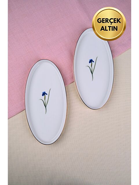 TABAK EVİ Porselen Natura İris Altın Yaldızlı Dik Yanaklı Kayık 26x13x2cm 2 li - S000494867-23173