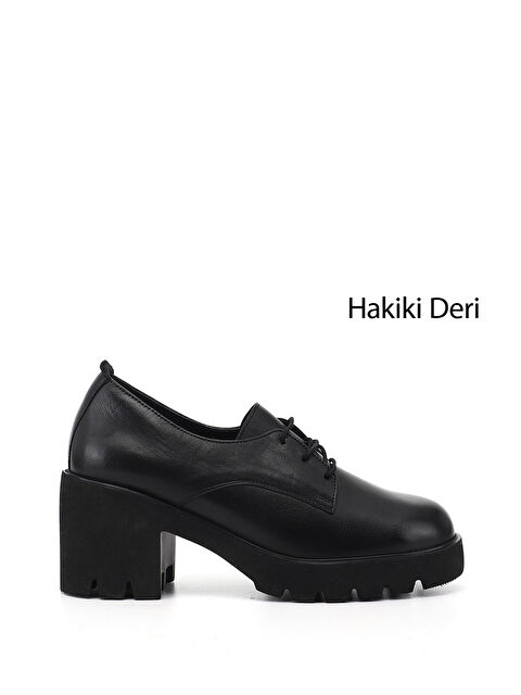 GÖNDERİ(R) Kadın SİYAH Bağcıklı Kalın Topuklu Hakiki Deri Ayakkabı - S000493525-19351