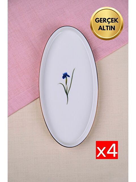 TABAK EVİ Porselen Natura İris Altın Yaldızlı Dik Yanaklı Kayık 26x13x2cm 4 lü - S000494865-23173