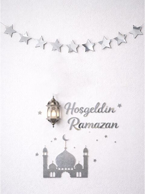 Parti Adresi Hoşgeldin Ramazan Duvar Dekoru Yıldız Sarkı Süs Gümüş 5 m - S000504495-18105