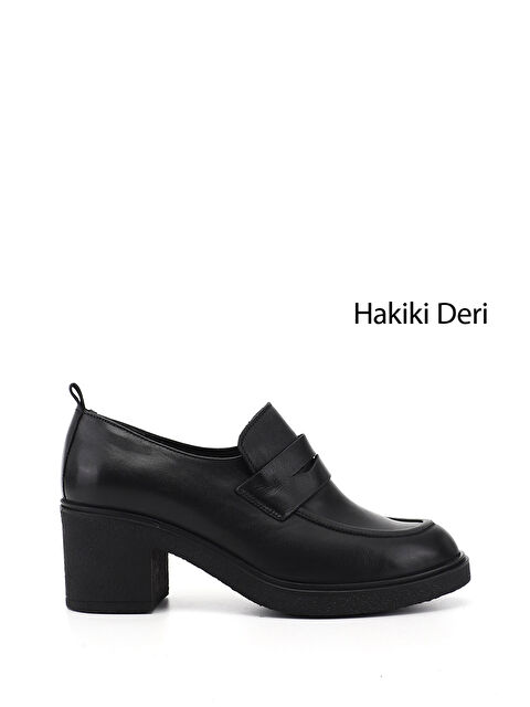 GÖNDERİ(R) Kadın SİYAH Loafer Kalın Topuklu Hakiki Deri Ayakkabı - S000493527-19351