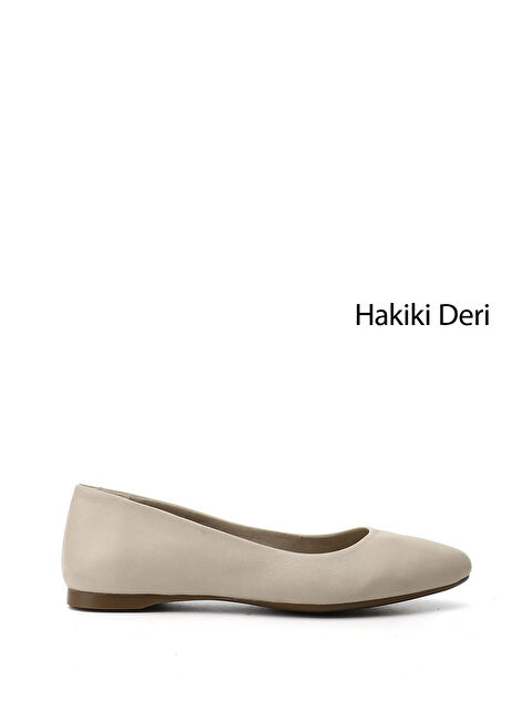 GÖNDERİ(R) Kadın YENİ BEJ Sivri Burun Düz Taban Hakiki Deri Babet - S000493430-29737