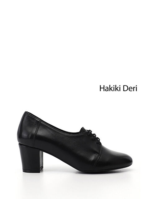 GÖNDERİ(R) Kadın SİYAH Bağcıklı Kalın Topuklu Hakiki Deri Oxford Ayakkabı - S000493459-19351