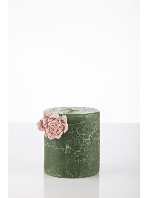Missi 7X8 Gül Taşlı Yeşil Silindir Mum - S000241393-18194