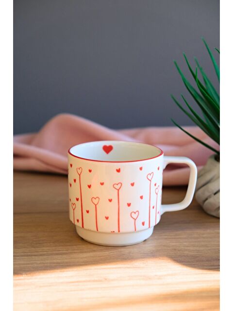 TABAK EVİ Porselen Uçan Kalpler İstifli Kupa Kırmızı Fileli 250cc - S000494876-23173