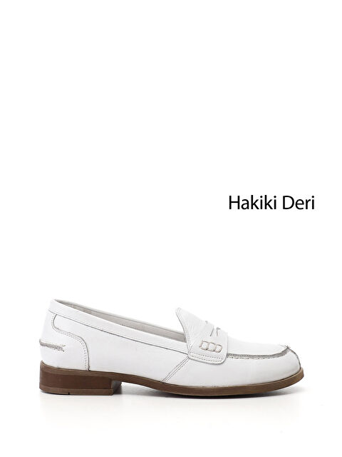GÖNDERİ(R) Kadın CANLI BEYAZ Hakiki Deri Loafer Ayakkabı - S000493386-21165