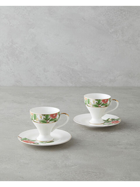 English Home Garden Dream New Bone China 4 Parça 2 Kişilik Kahve Fincan Takımı 90 ml Yeşil-Beyaz - S000494880-37467