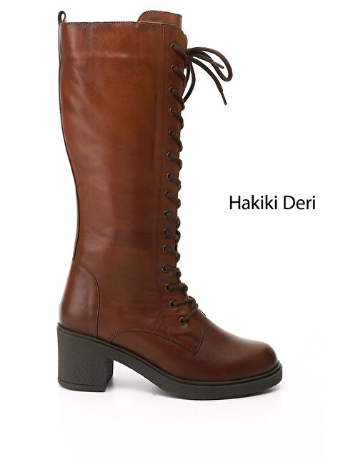 GÖNDERİ(R) Kadın KAHVERENGİ-TABA Fermuarlı Kalın Topuklu Hakiki Deri Postal Çizme - S000493533-37323