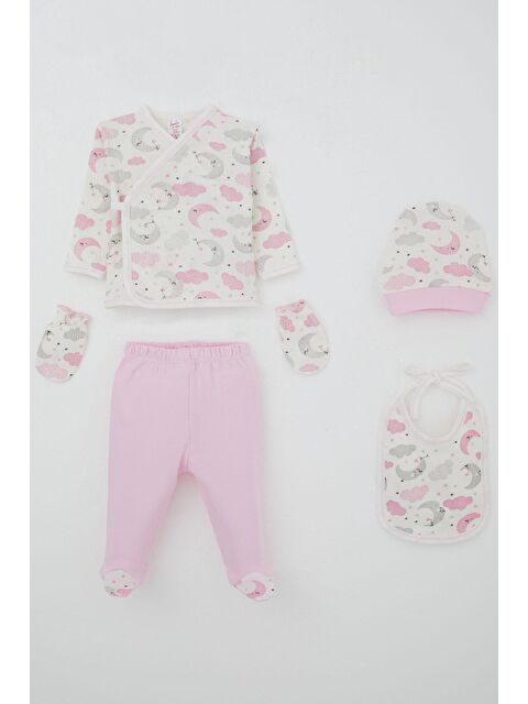 Breeze Kız Bebek Hastane Çıkışı 5 Li Gökyüzü Temalı Uykucu Ay Desenli Ekru (0-3 Ay) - S000507268-19965