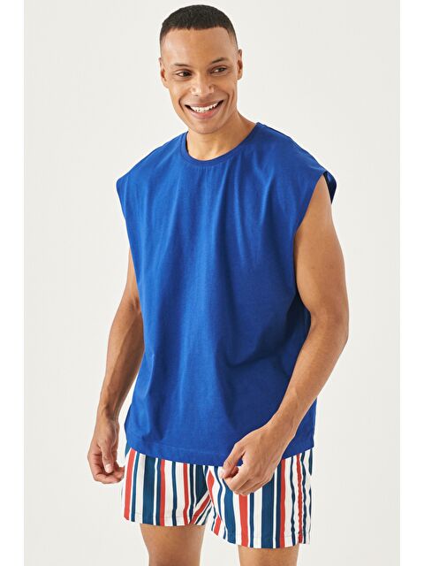 AC&Co / Altınyıldız Classics Erkek Açık Lacivert Oversize %100 Pamuk Bisiklet Yaka Spor Tişört - S000512521-19459