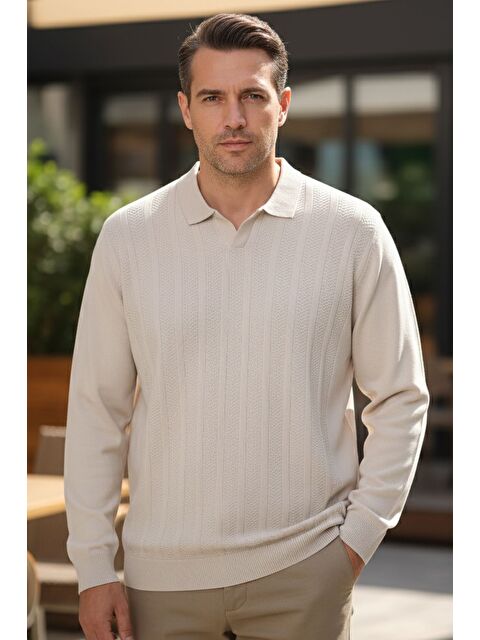 Mishar İtalia Erkek Kendinden Desenli Polo Yaka Triko Kazak - S000491489-25636