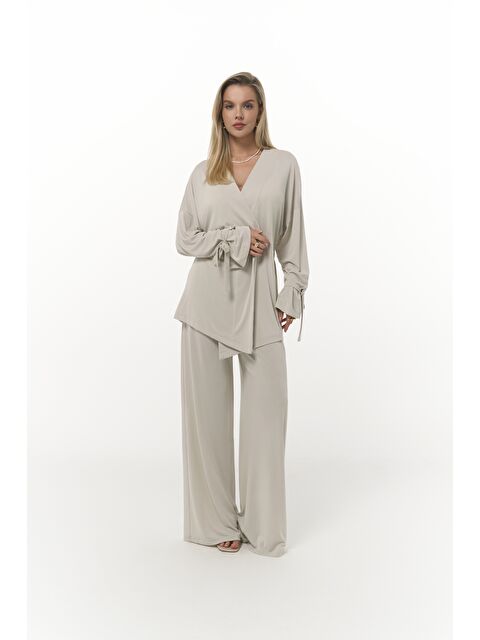 Mai Collection Donna Bej Kimono Pantolon Takım - S000380208-19928