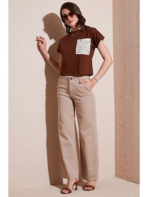 Lela Pamuklu Standart Fit Yüksek Bel Geniş Paça Pantolon 668Yp5344 - S000346531-25636