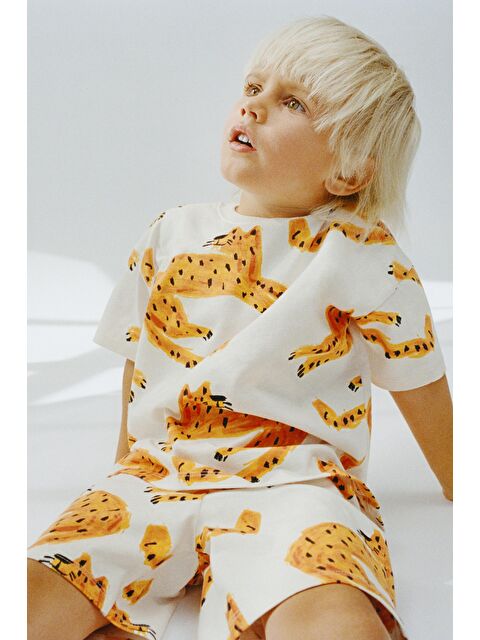 Magu Erkek Çocuk Pamuklu Ekru Aslan Desenli Yazlık Şortlu T-Shirt Takım - S000505519-23173