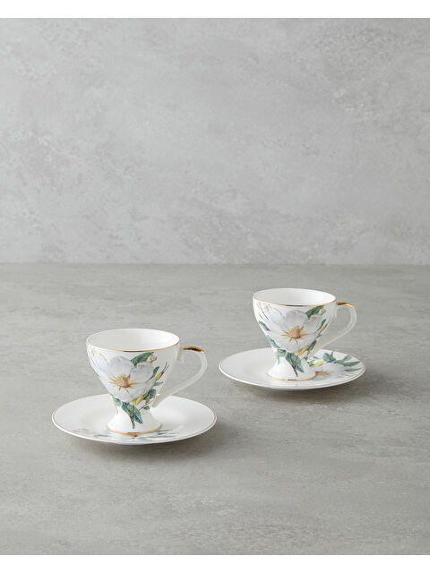 English Home Garden Lovely New Bone China 4 Parça 2 Kişilik Kahve Fincan Takımı 90 ml Yeşil-Beyaz - S000494890-37467