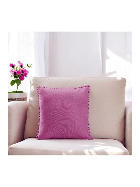 Asdiva Renk Ve Ölçü Seçenekli Pembe Ponponlu Kırlent Kılıfı Dekoratif Düz Sade Punch Panoroma - S000345146-20024