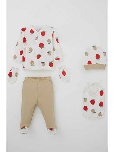 Breeze Kız Bebek Hastane Çıkışı 5 Li Çilek Bahçesi Desenli Ekru (0-3 Ay) - S000507270-19965