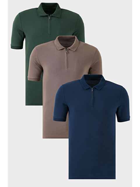 Buratti Pamuklu Regular Fit Yarım Fermuarlı 3'lü Paket Polo Yaka %100 Pamuk Tişört 5903008S3 - S000388452-37358
