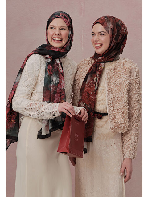 Fresh Scarfs Love In Bloom Desen Vual Şal Kırmızı - S000420493-20045