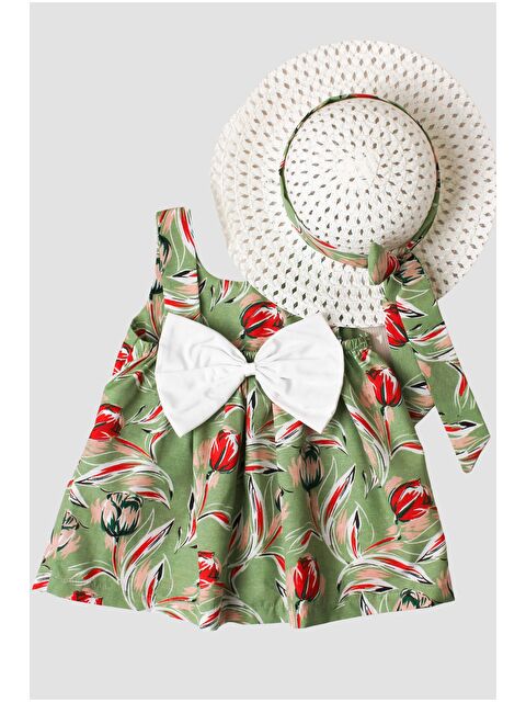 Chicsy Baby Şapkalı Fiyonklu Kız Bebek Elbisesi