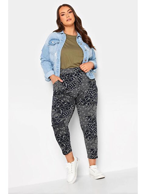 Stil Diva Büyük Beden Dar Paça Desenli Cepli Havuç Kesim Pantolon 302494 - S000196715-37430