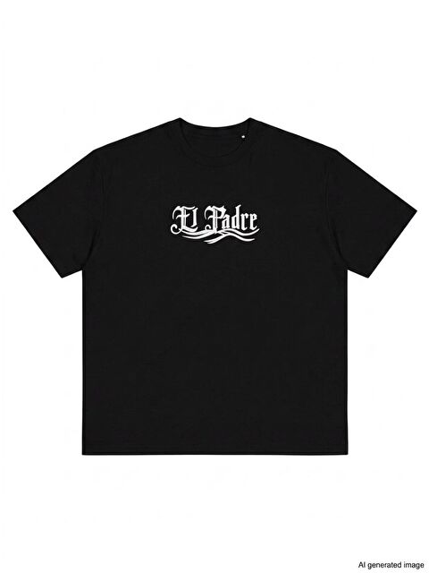 Jane's Unisex Bisiklet Yaka Baskılı Oversize T-Shirt - Siyah