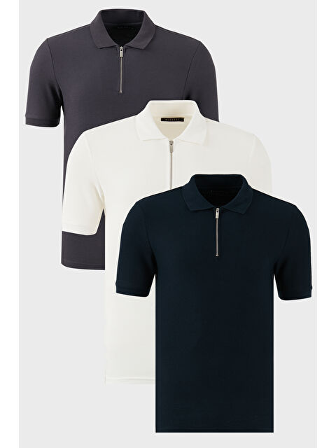Buratti Pamuklu Regular Fit Yarım Fermuarlı 3'lü Paket Polo Yaka %100 Pamuk Tişört 5902434S3 - S000388451-37265