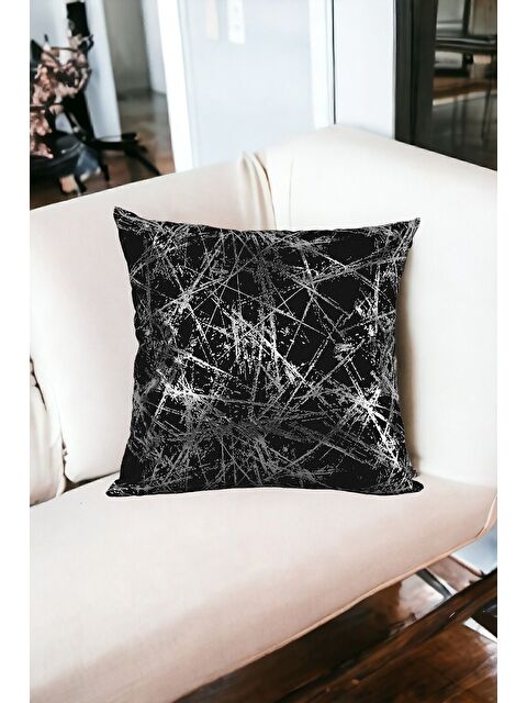 Asdiva Siyah Gümüş Varak Desenli Kırlent Kılıfı Dekoratif Yumuşak Salon Koltuk - S000350275-37430